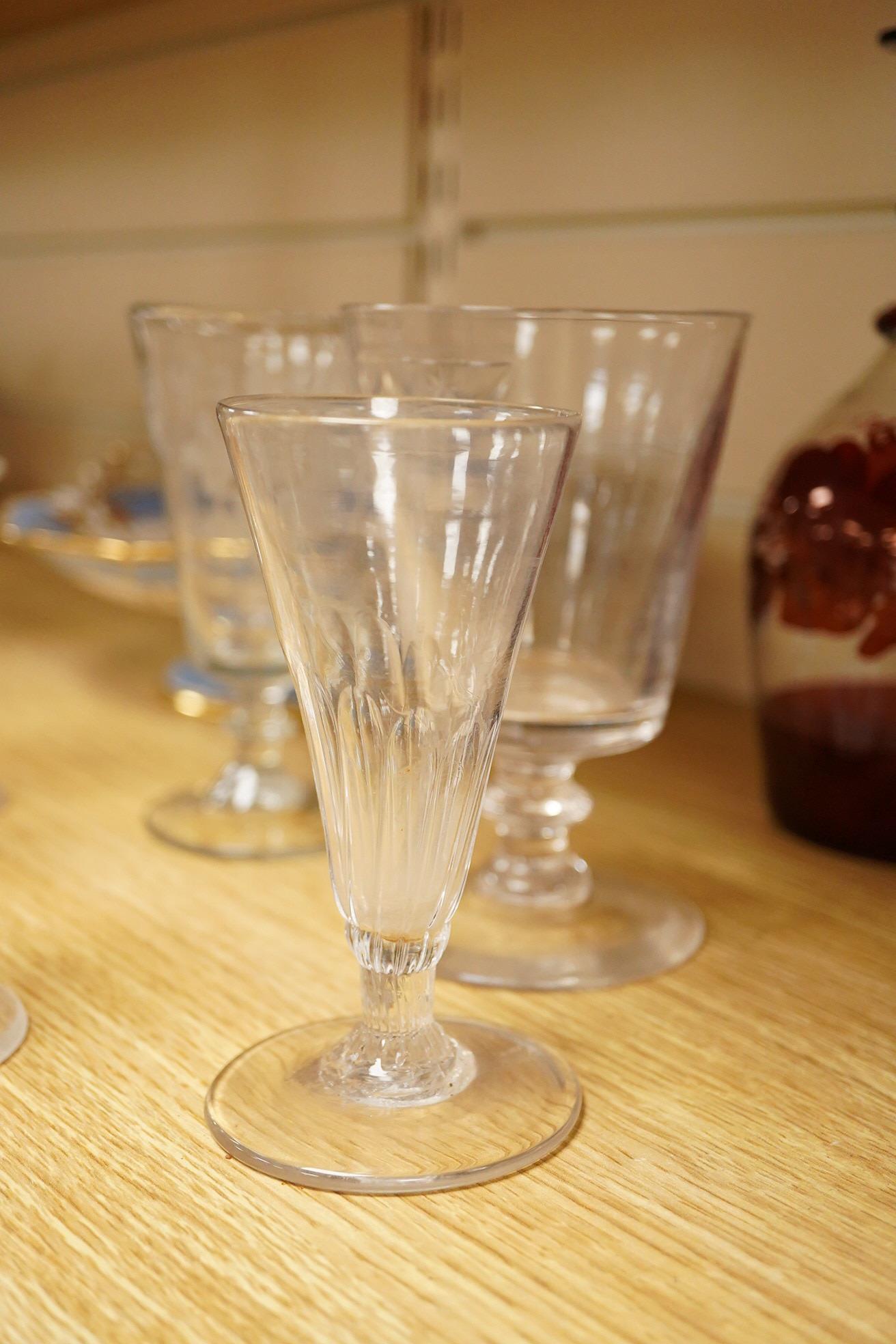 Assorted wine glasses, celery vase, overlaid decanter - 24cm high and a Victorian bone china comport.